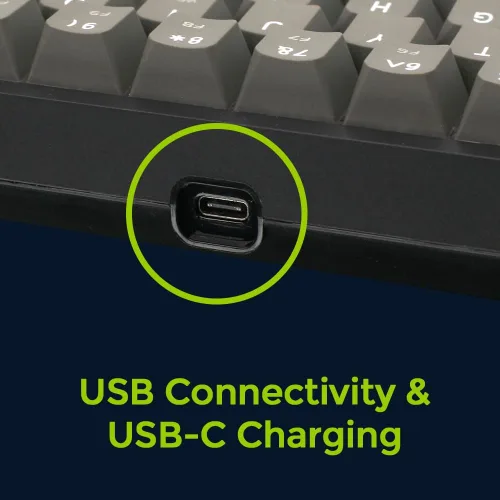 Vista 9 de IOGEAR Mechlite Nano Teclado para juegos recargable con cable o inalámbrico Bluetooth, control de volumen integrado, teclas PBT, cable USB-C a USB-A