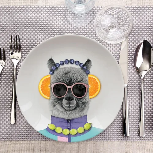 Vista 2 de Mustard Wild Dining Andy Alpaca - Plato llano de cerámica, M12006G