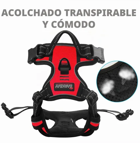 Vista 7 de BARKBAY arnés para perro sin tirones con clip frontal, resistente y reflectante, asa de control fácil para paseos de perros grandes (rojo, L)
