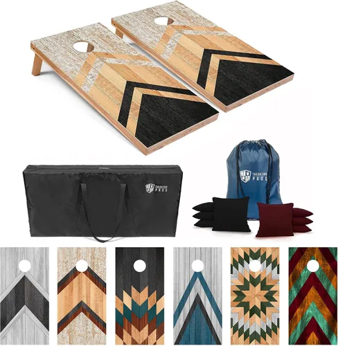 Vista 17 de Tailgating Pros Tablas de Cornhole livianas – Juego de cornhole de 4 x 2 pies con diseño moderno de madera con funda de transporte y juego de 8