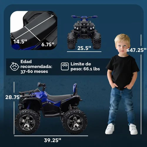 Vista 8 de Aosom 12V 10AH Ride on ATV with Dual Motors, 5 MPH Max Speed, Blue