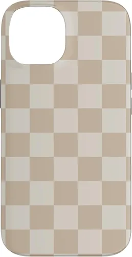 Vista 4 de iPhone 16 Vanilla Blanco café crema a cuadros ajedrez patrón clásico caso