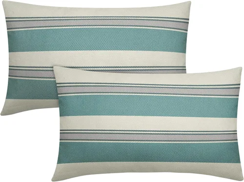 Vista 48 de Juego de 2 fundas de almohada a rayas negras y marrones de 16 x 16 pulgadas, diseño de rayas bohemias con estampado de rayas color crema, fundas