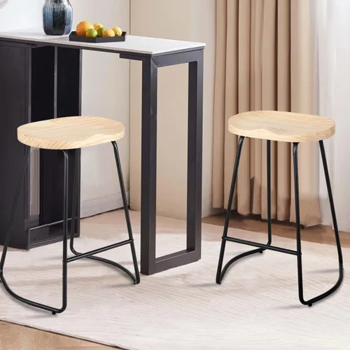 Vista 9 de HeuGah - Juego de 2 taburetes de bar de madera de 26 pulgadas para isla de cocina Madera clara