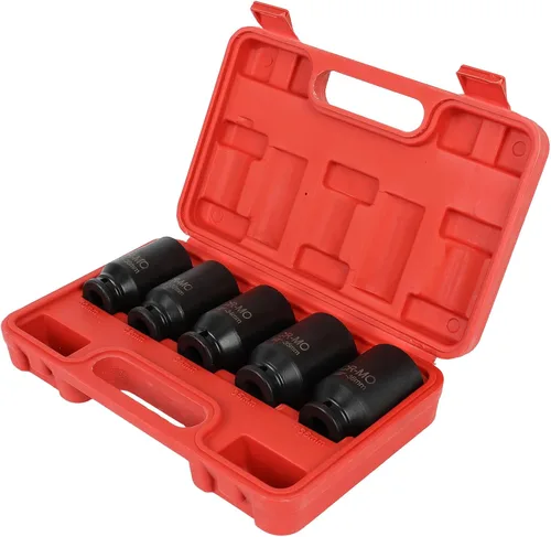 Vista 10 de Juego de dados de eje de impacto profundo de 9 piezas, 1/2 pulgada, 6 puntos Cr-V Spindle Joint High Torque Wheel Nut Sockets Fit For Most Cars