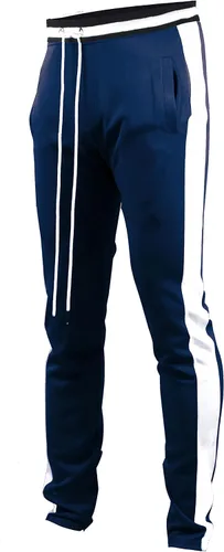 Vista 10 de SCREENSHOT-Track Pants S41700 Mens Premium Slim Athletic Fitness Lifestyle Workout Bottoms - Classic Fit S41700 Bk/Pu