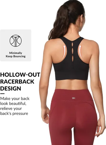 Vista 2 de Yvette Sujetadores deportivos para mujer de alto impacto con cremallera frontal, brasier deportivo de alto soporte, busto grande para entrenamiento