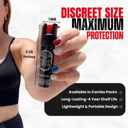 Vista 5 de POLICE MAGNUM Aerosol de pimienta para autodefensa - Equipo de seguridad para correr, trotar, caminar por la noche, fabricado en los Estados Unidos