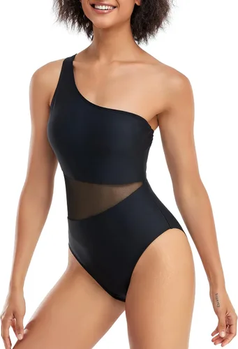 Vista 4 de GETZWA Traje de baño de una pieza para mujer, traje de baño de un hombro con lazo lateral