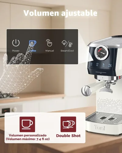 Vista 6 de Máquina de Espresso Tuni E2 de 58mm - Caldera Dual (Espumado de Leche Inmediato) Control de Temperatura PID NTC Bomba ULKA de 20 Bar Cafetera