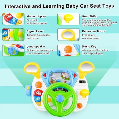 Vista 5 de Love&Mini Juguetes de volante para niñas y niños, juguetes de automóvil para bebés con luz y música, juguete educativo de aprendizaje de simulación