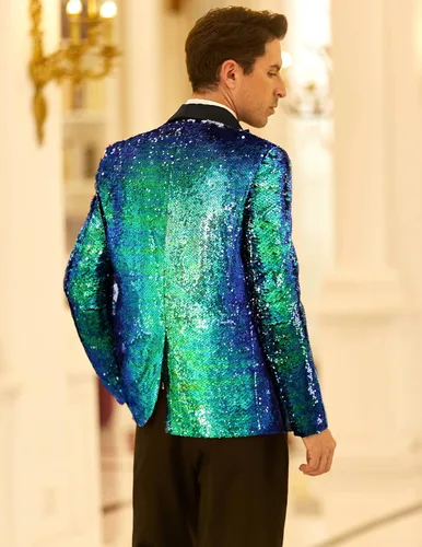 Vista 2 de COOFANDY Chaqueta de lentejuelas brillantes para hombre, esmoquin, fiesta, cena, baile de graduación, traje de un botón