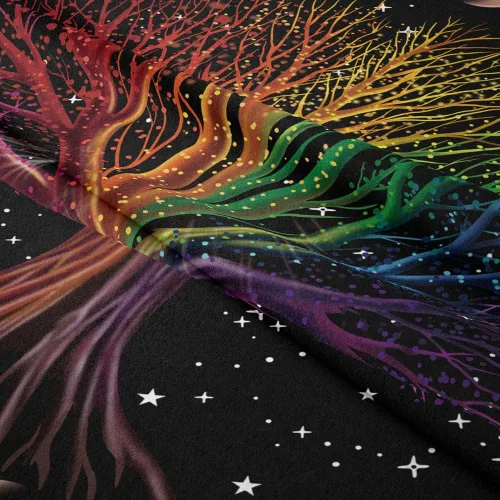 Vista 6 de Tapiz de árbol de la vida, misterioso árbol de los deseos, tapiz de arte estético para colgar en la pared, psicodélico, hippie, bohemio, arte