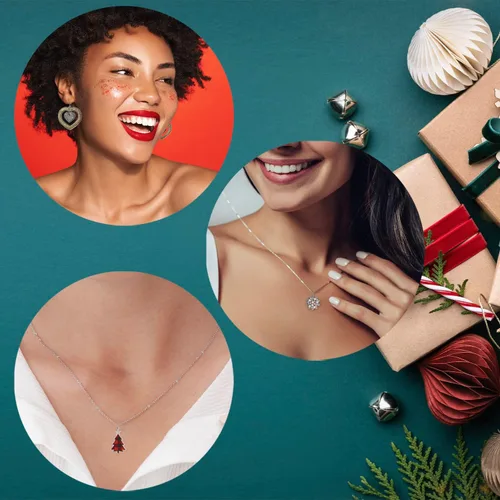 Vista 3 de Colección de collares de Navidad navideños para mujer, chapado en metal con monedas doradas, plata y perlas, joyería de moda multiestilo