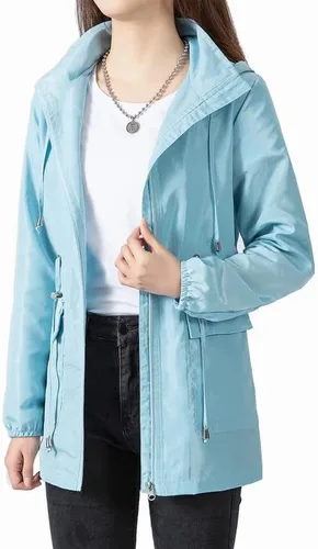 Vista 4 de Rasujie Chubasquero ligero con capucha para mujer, impermeable, plegable, para exteriores