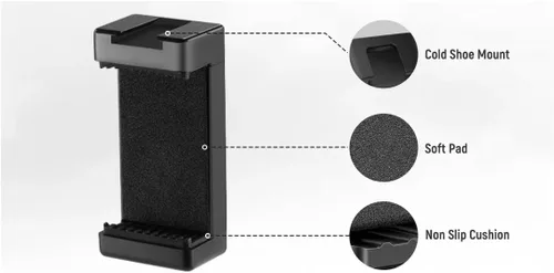 Vista 3 de Kit compacto de vlogging para teléfonos inteligentes: trípode flexible de 6 pulgadas, luz de video LED, micrófono de escopeta y soporte