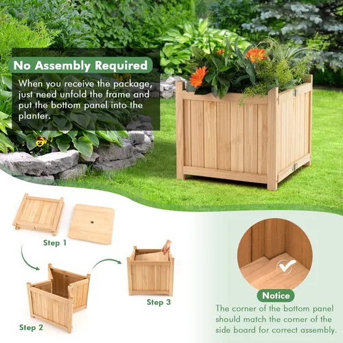 Vista 4 de S AFSTAR Maceta de madera para exteriores, cama de jardín plegable elevada con orificio de drenaje, contenedor cuadrado para plantas de patio