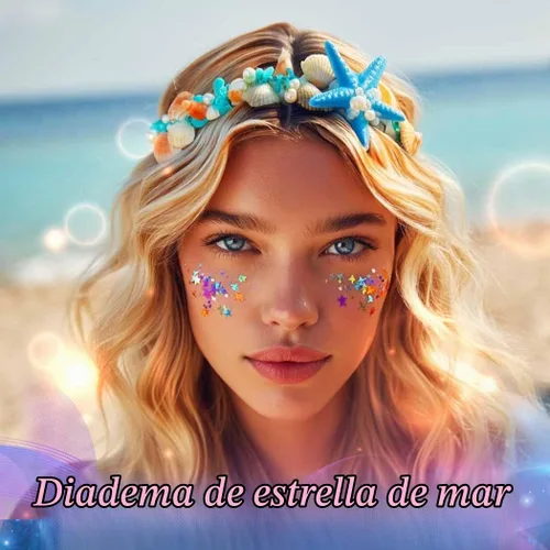 Vista 4 de Unicra Diadema de estrella de mar, accesorios para el cabello, diadema de concha de mar para mujer