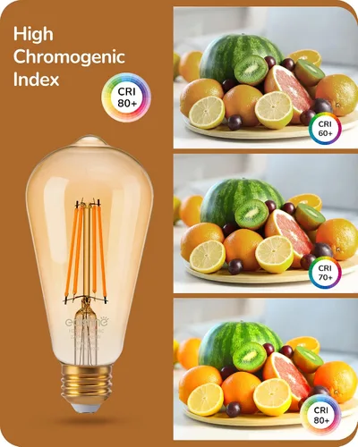 Vista 5 de EDISHINE Paquete de 6 Bombillas LED Edison Vintage 8W Equivalente a 60W, ST64 Bombillas LED Regulables, 700LM 2200K Luz Cálida Ámbar E26, Bombillas