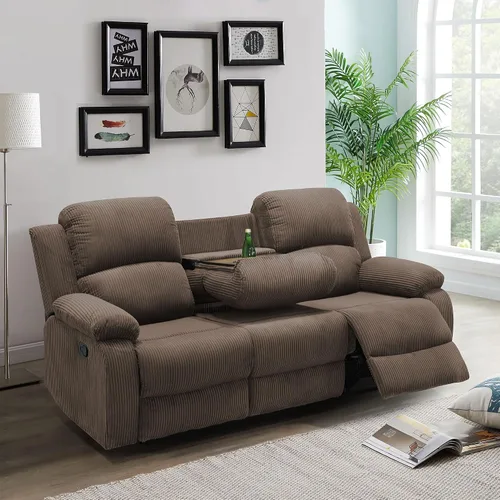 Vista 28 de Sofá reclinable manual, sofá reclinable con portavasos de 3 asientos, sofá de 3 asientos con mesa auxiliar desplegable para sala de estar, oficina