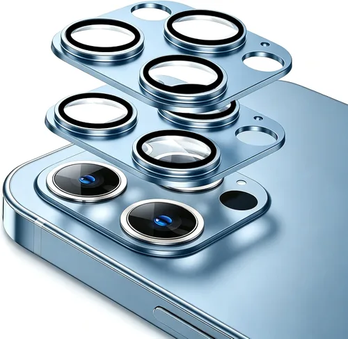Vista 13 de Protector de lente de cámara compatible con iPhone 13 Pro/iPhone 13 Pro Max, protector de lente de cámara de metal más vidrio templado, diseño
