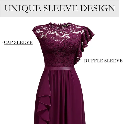 Vista 3 de Miusol Vestido largo formal de encaje floral con volantes para dama de honor