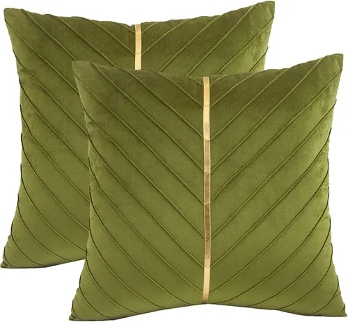Vista 19 de Fundas de Almohada Decorativas de Terciopelo Verde Aguamarina de 16 x 16 pulgadas, Paquete de 2 con Cuero Dorado Decorativo de Navidad, Fundas