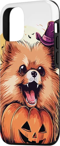 Vista 2 de iPhone 14 Disfraz de perro de Halloween diseño de funda de Pomerania aterradora