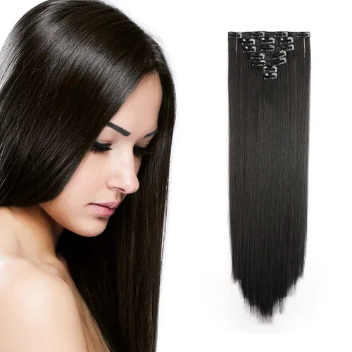 Vista 9 de Onedor Extensiones de cabello sintético liso con clip de 24 pulgadas. 7 piezas individuales para múltiples estilos.4.94 oz (1001#-blanco)