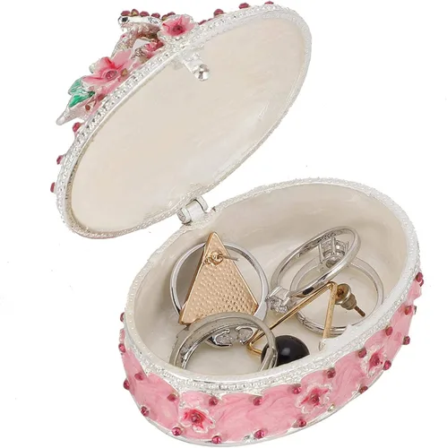 Vista 8 de Caja de joyería decorativa con diseño de flores de cerezo con bisagras, pequeña caja de joyería decorativa con cristales rosados para regalo