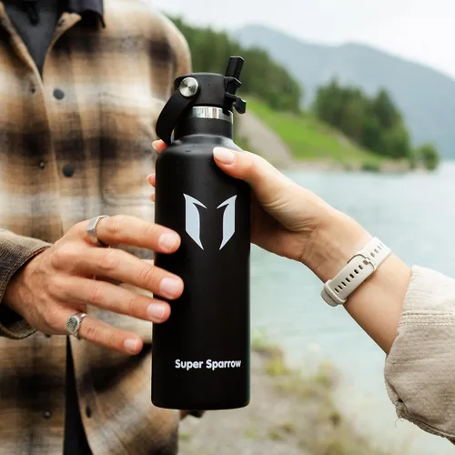 Vista 8 de Super Sparrow Botella de Agua Aislada - 17 Oz / 25 Oz / 34 Oz - Frasco FlipFlow de Boca Estándar - Libre de BPA, Botella a Prueba de Fugas Verde