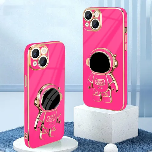 Vista 2 de Pepmune Funda compatible con iPhone 14 Plus, diseño de soporte de astronauta en 3D, protección de cámara, a prueba de golpes, suave funda para Rosa