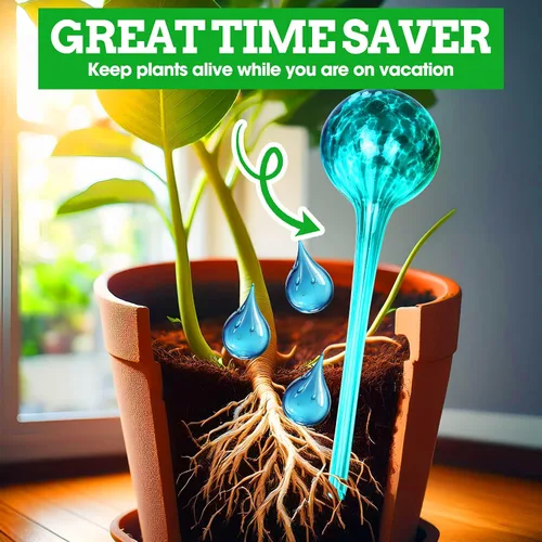 Vista 3 de Bolas de Riego Automático Besti – Paquete de 4 Bolas de Riego Extra Grandes para Plantas – Sistema de Riego Automático para Plantas en Maceta
