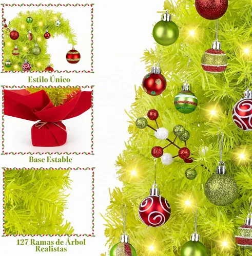 Vista 6 de Mini árbol de Navidad caprichoso de 2 pies con luces, bolas de bayas, 8 Verde lima