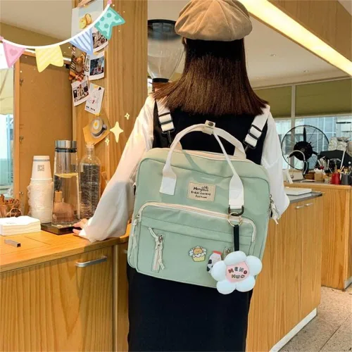Vista 2 de JELLYEA Mochila Kawaii linda bolsa de mano con accesorios de flores alfileres Kawaii para niñas mochila escolar Mochilas tipo mochila