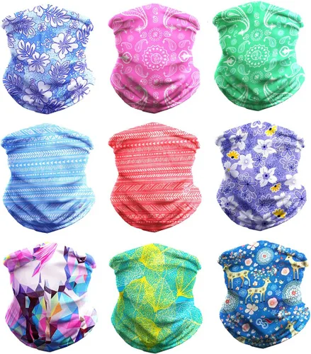 Vista 12 de Bandana para la cabeza, polaina para el cuello, bufanda, pasamontañas, máscara facial Negro (12 piezas)