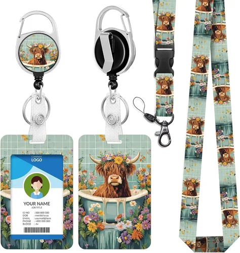 Vista 13 de Cordones azul bebé para llaves Portador de Insignias, Carrete de Insignias Retráctil con Clip de Mosquetón y Cordón Desmontable, Linda Tarjeta