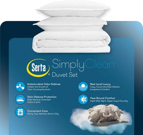 Vista 7 de SERTA Simply Clean - Juego de funda de edredón de 2 piezas, ultra suave, hipoalergénico, resistente a las manchas, color rubor