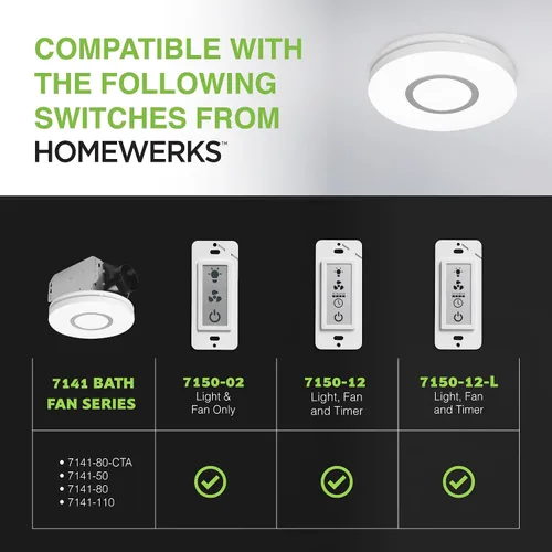 Vista 7 de Homewerks 7141-80 - Ventilador de baño con luz LED integrada para techos