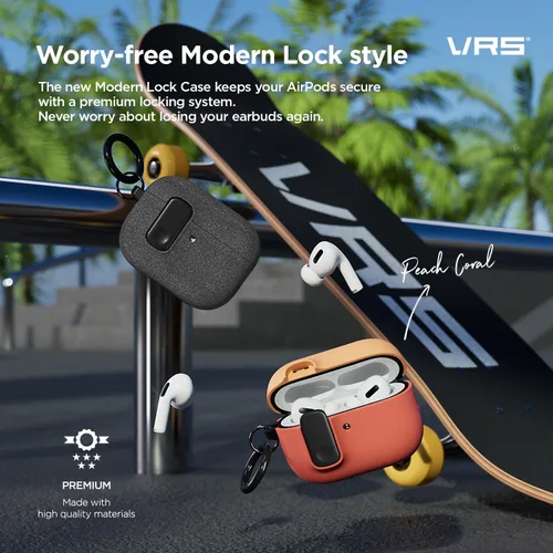 Vista 2 de VRS Design Modern Lock - Funda para Apple AirPods Pro de 3ª generación (2025), estilo protector elegante con seguridad de bloqueo compatible