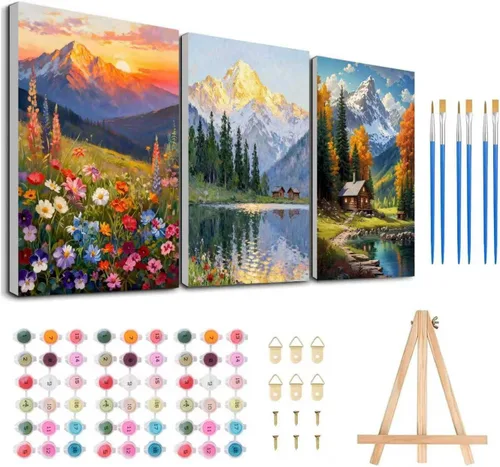 Vista 28 de Meothan Kits de pintura por números para adultos enmarcados, pintura de otoño por números para adultos principiantes, kits de pintura de calabaza