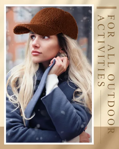 Vista 3 de 6 gorras de béisbol de invierno cálidas de felpa de lana de cordero sintética mullida, gorro mullido para mujeres y hombres, viajes al aire libre