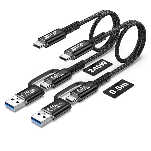 Vista 16 de Cable USB C 2 en 1 Android Auto [1.5 pies, 2 paquetes], cable de Plateado