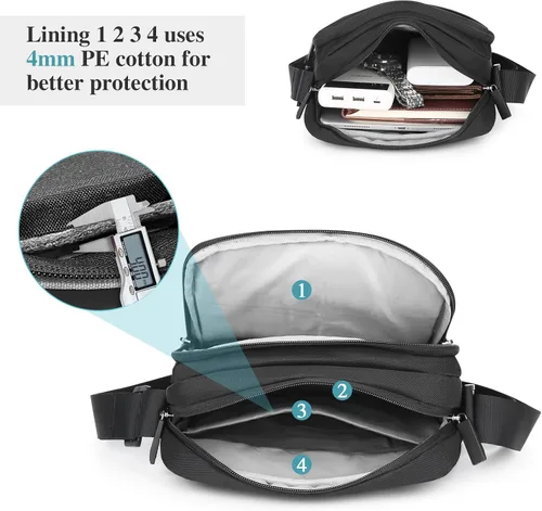 Vista 4 de BAIGIO Bolsa de mensajero para hombre, bolsa de hombro, bolsa de viaje, bolso para hombre, bolso casual para trabajo y negocios