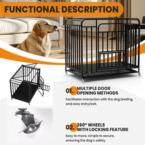 Vista 2 de Jaula de acero indestructible para perros de 42 pulgadas, resistente a prueba de escape, jaula de alta ansiedad para interiores de triple puerta