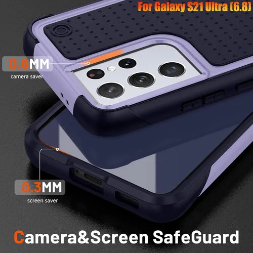 Vista 4 de Funda resistente para Samsung Galaxy S21 Ultra de 6.8 pulgadas, 4 esquinas con bolsas de aire [protección contra caídas de 12 pies], agarre