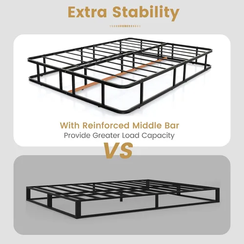 Vista 10 de KOMFOTT Base de cama de plataforma de metal tamaño Queen, base de colchón de metal resistente, plataforma de soporte de listones de metal con patas