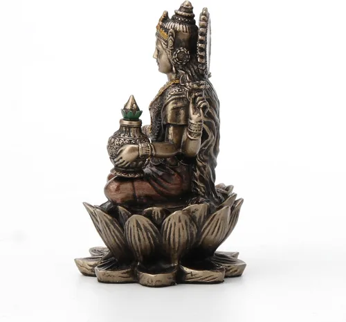 Vista 8 de Veronese Design 3 3/8" Lakshmi sentado en Lotus espiritual resina estatua pintado acabado de bronce