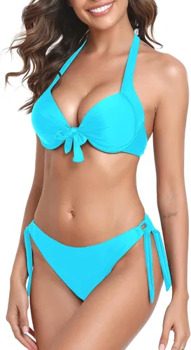 Vista 3 de Colloyes Conjunto de bikini de dos piezas para mujer, traje de baño de 2 piezas ajustable