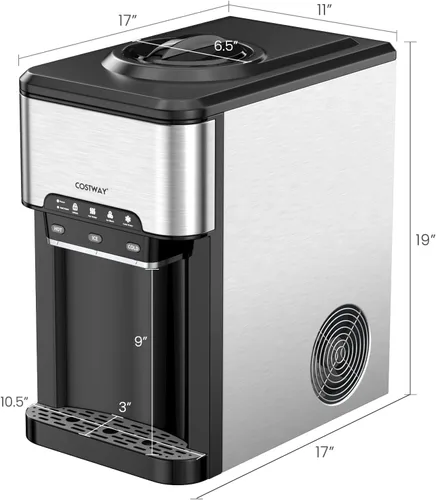 Vista 6 de COSTWAY Dispensador de agua con máquina de hielo, capacidad para botella de 3 a 5 galones, máquina enfriadora de agua fría caliente de carga